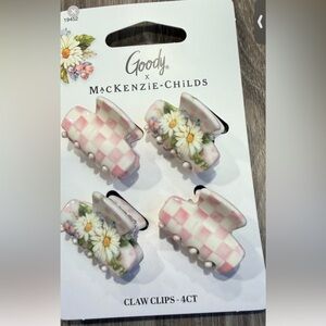 MacKenzie-Childs Pink and White Floral & Check Mini Hair Claw Clips (Set of 4)